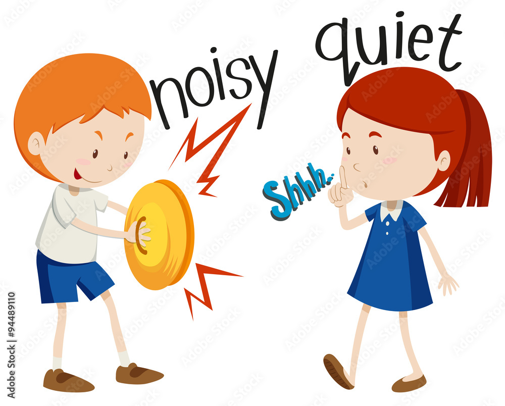 Opposite adjectives noisy and quiet stock vector adobe stock