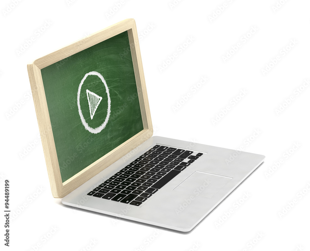 Laptop with chalkboard, online video education concept Laptop with chalkboard, online video education concept