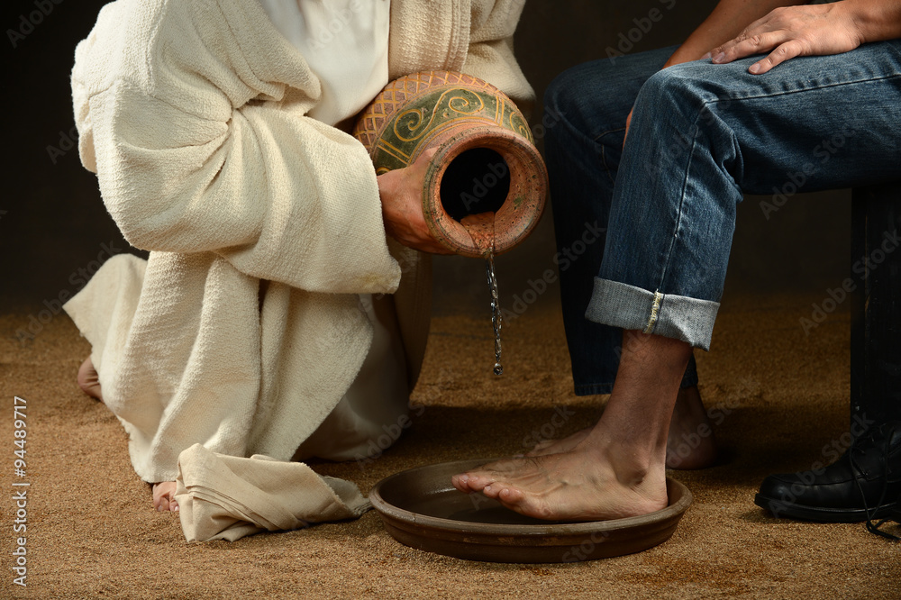 Jesus Washing Feet of Modern Man Stock Photo Adobe Stock