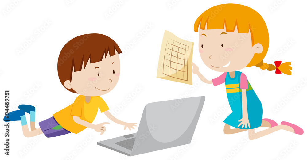 Boy and girl working on computer Boy and girl working on computer