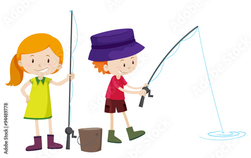 Boy and girl fishing