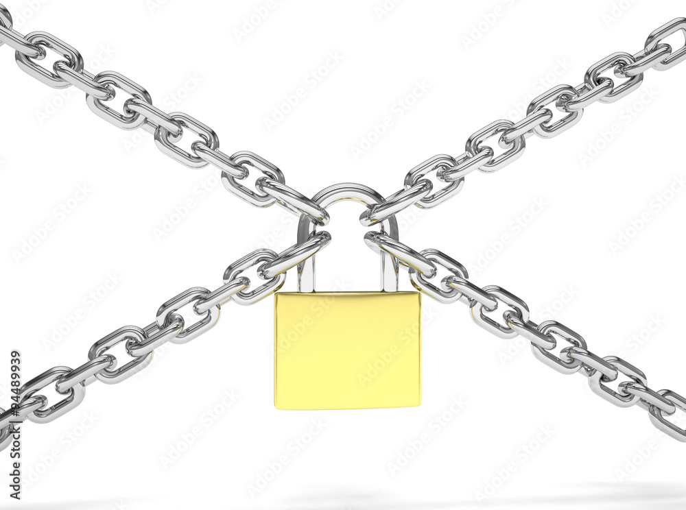 Padlock and chain isolated on white background