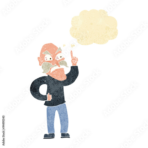 cartoon old man laying down rules with thought bubble