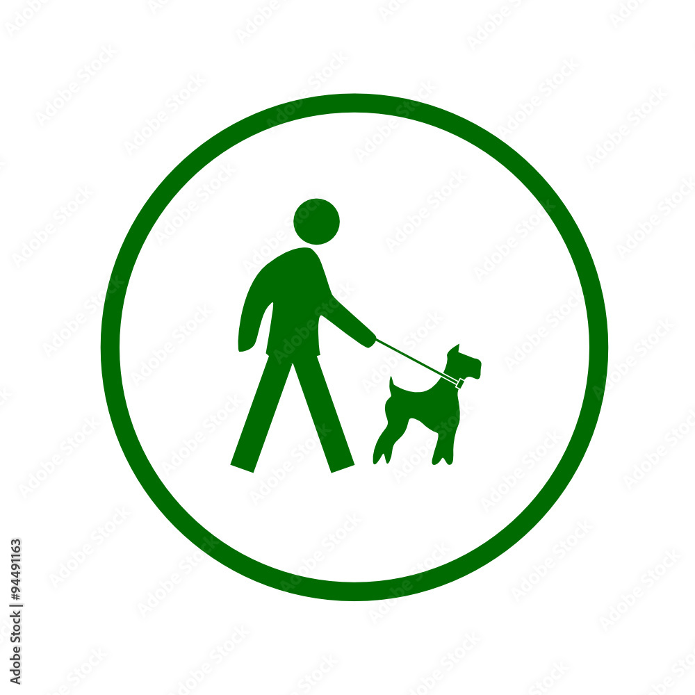 Dog on leash prohibit sign color vector illustration