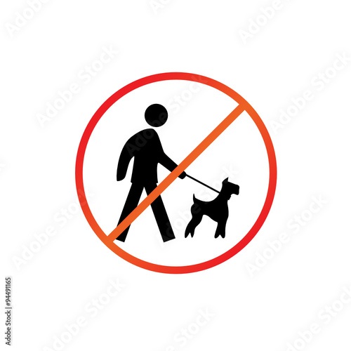 Dog on leash prohibit sign color vector illustration