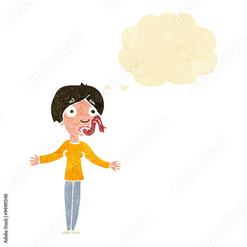 cartoon woman telling lies with thought bubble