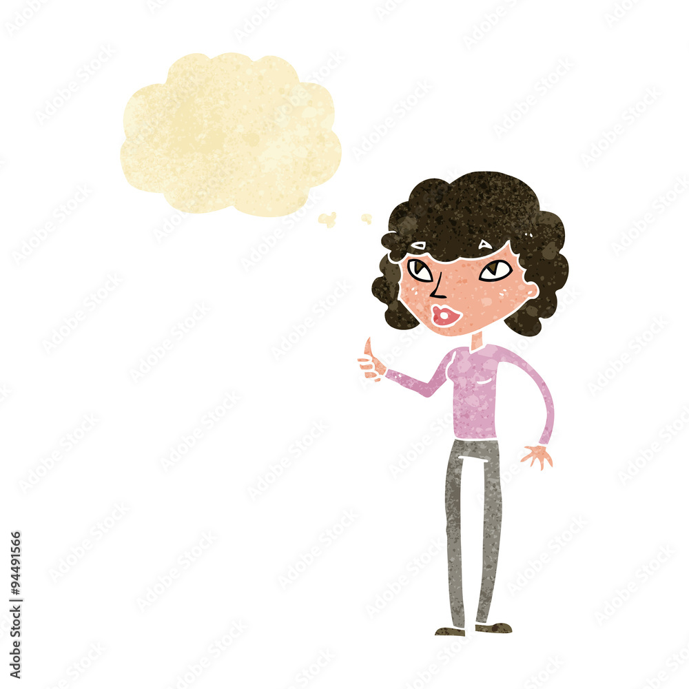 cartoon woman giving thumbs up symbol with thought bubble cartoon woman giving thumbs up symbol with thought bubble
