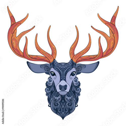Vector Ornate Deer Horned Head