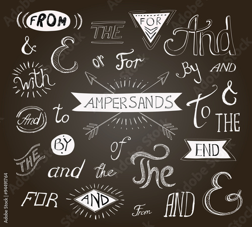 Vintage hand lettered ampersands and catchwords for Logo web designs on a chalkboard