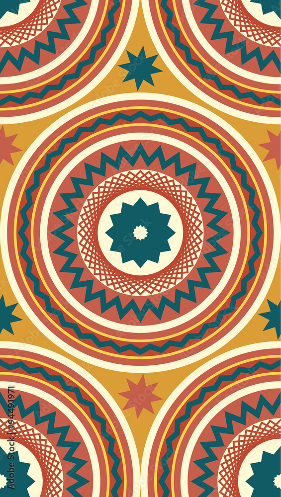 Seamless repeating the ethnic pattern of circles and stars.Vecto