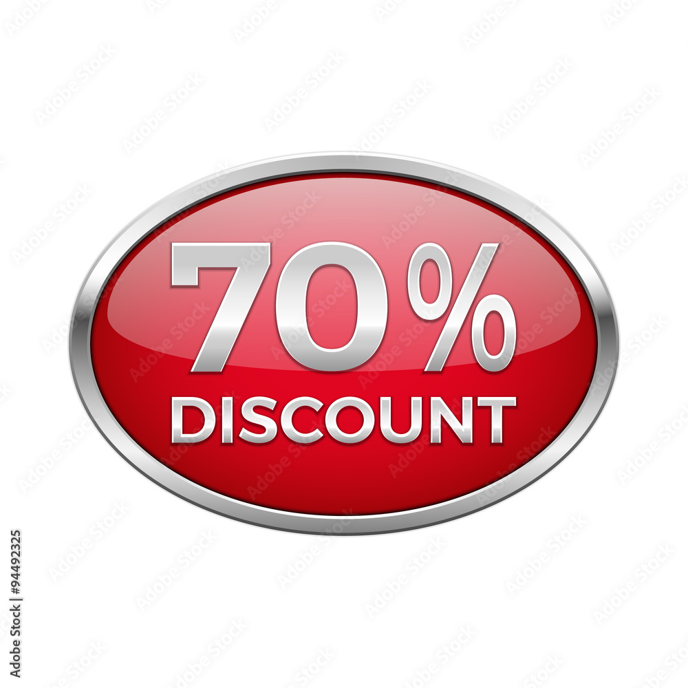 Red discount button in silver frame Red discount button in silver frame