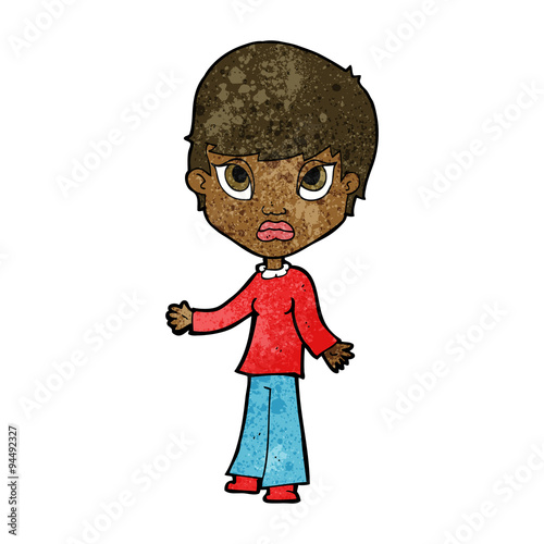 cartoon woman shrugging shoulders
