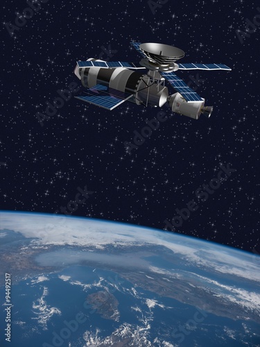 Modified version of Skylab - satellite laboratory for scientific experiments, orbiting over Italy - 3D Scene. Elements of this illustration furnished by NASA.