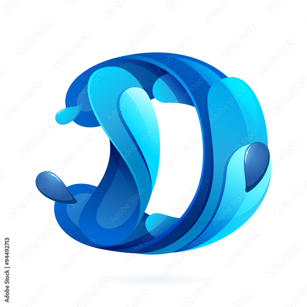 D letter logo with blue water splash and drops. D letter logo with blue water splash and drops.