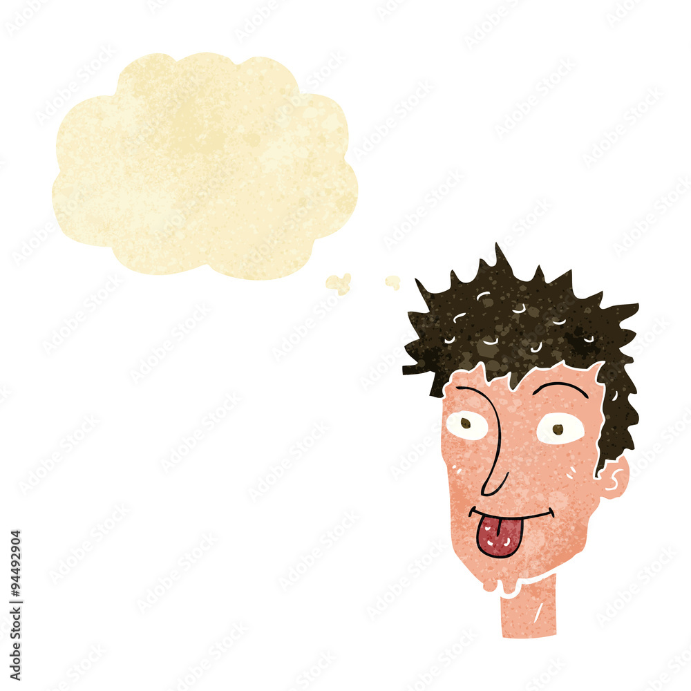 cartoon man sticking out tongue with thought bubble cartoon man sticking out tongue with thought bubble