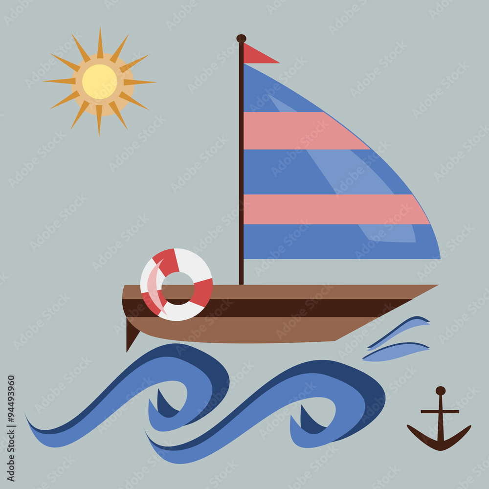 Simple sailboat summer card. Vector illustration. Simple sailboat summer card. Vector illustration.