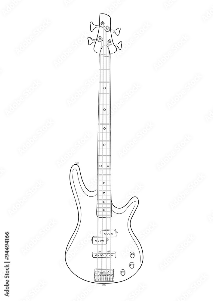 vector illustration of bass guitar in contou