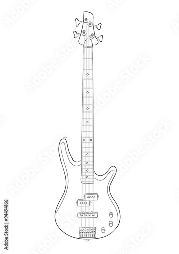 vector illustration of bass guitar in contou
