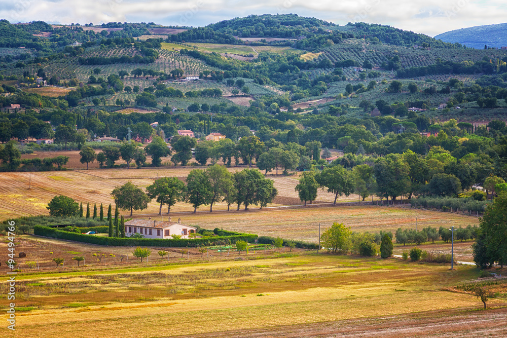 Umbria, Italy, rural landscape with the small house
