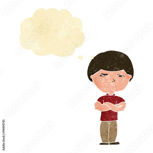 cartoon grumpy man with thought bubble