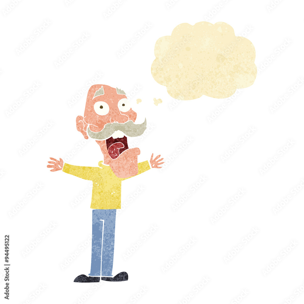 cartoon stressed old man with thought bubble cartoon stressed old man with thought bubble