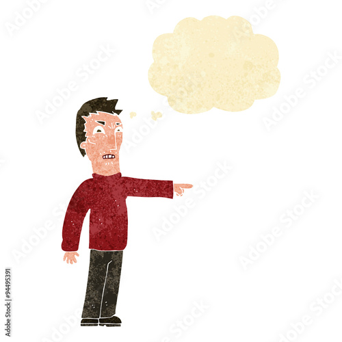 cartoon angry man pointing with thought bubble