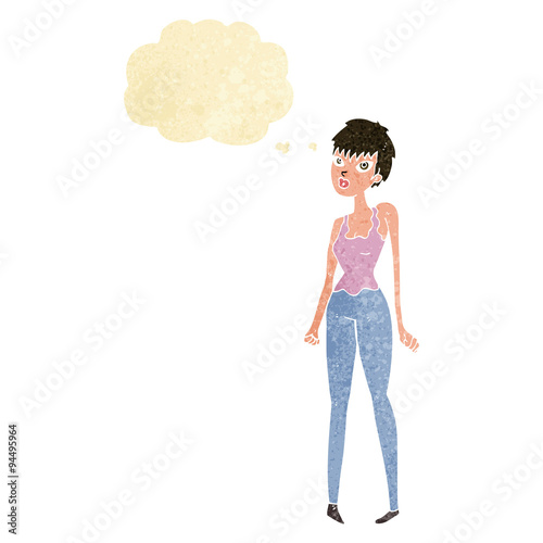 cartoon pretty woman with thought bubble