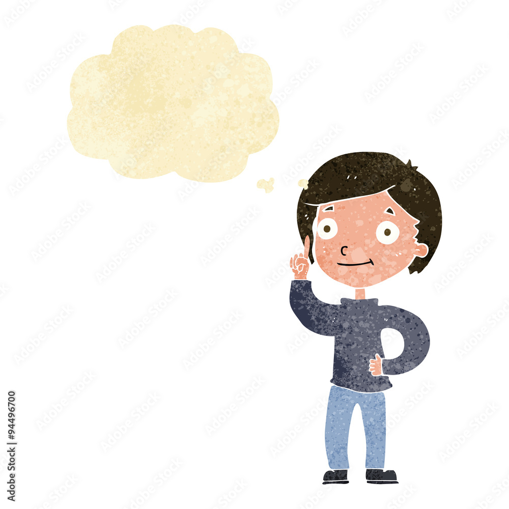 cartoon boy with idea with thought bubble cartoon boy with idea with thought bubble