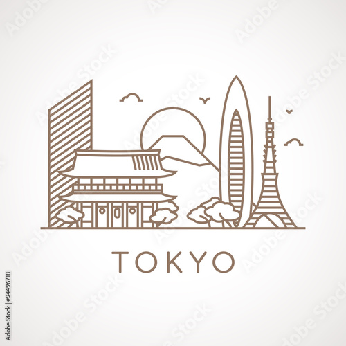 Trendy line-art illustration of Tokyo.