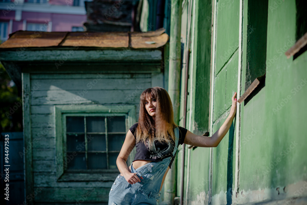 beautiful girl in denim overalls beautiful girl in denim overalls