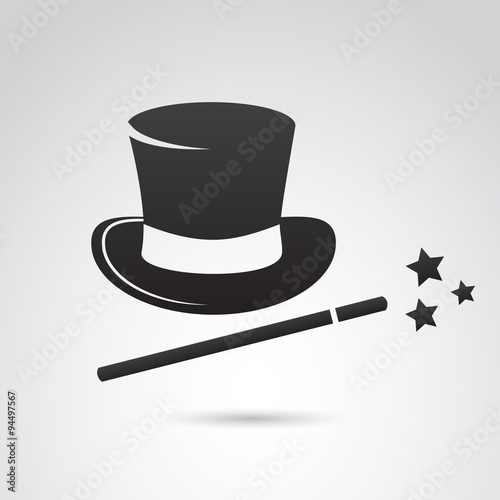Magic hat and wand VECTOR icon.