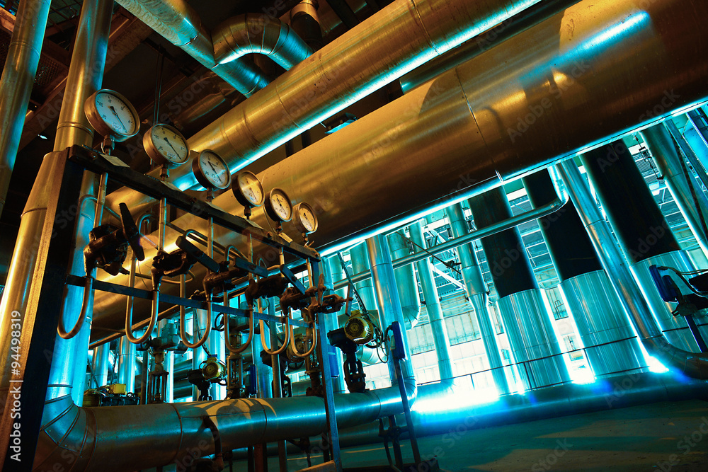 Industrial zone, Steel pipelines, valves and ladders Industrial zone, Steel pipelines, valves and ladders