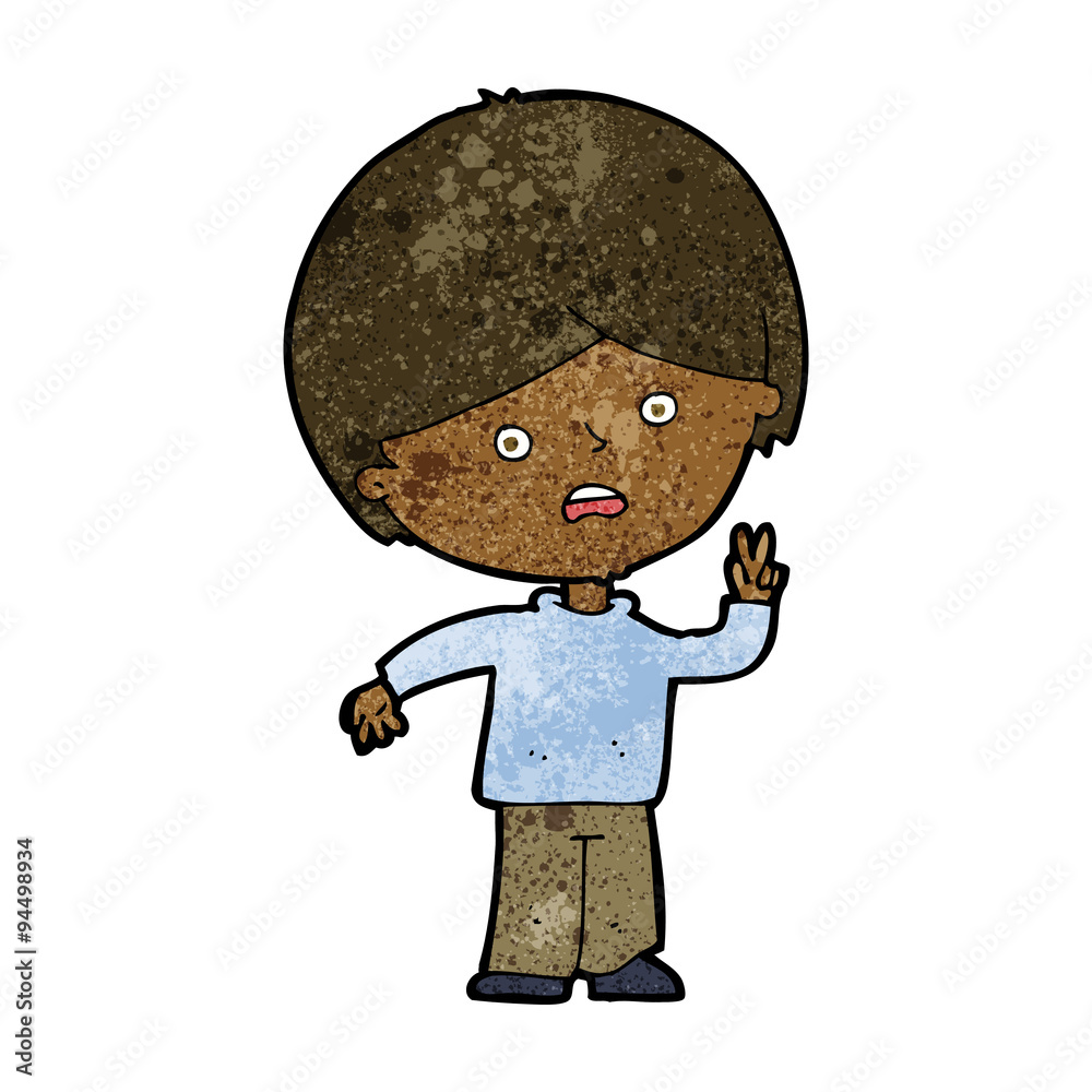 cartoon unhappy boy giving peace sign cartoon unhappy boy giving peace sign