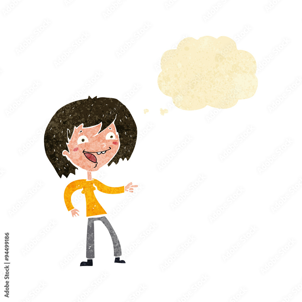 cartoon woman laughing and pointing with thought bubble cartoon woman laughing and pointing with thought bubble