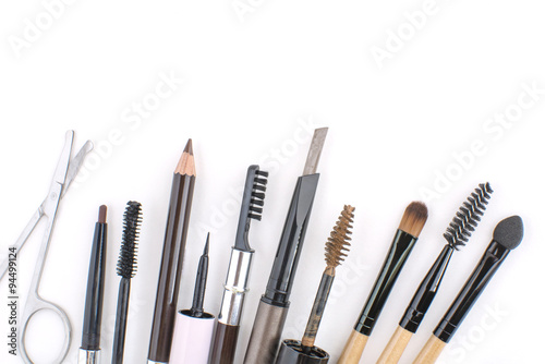 all about eyebrows makeup tools ,eyebrows equipment on white background