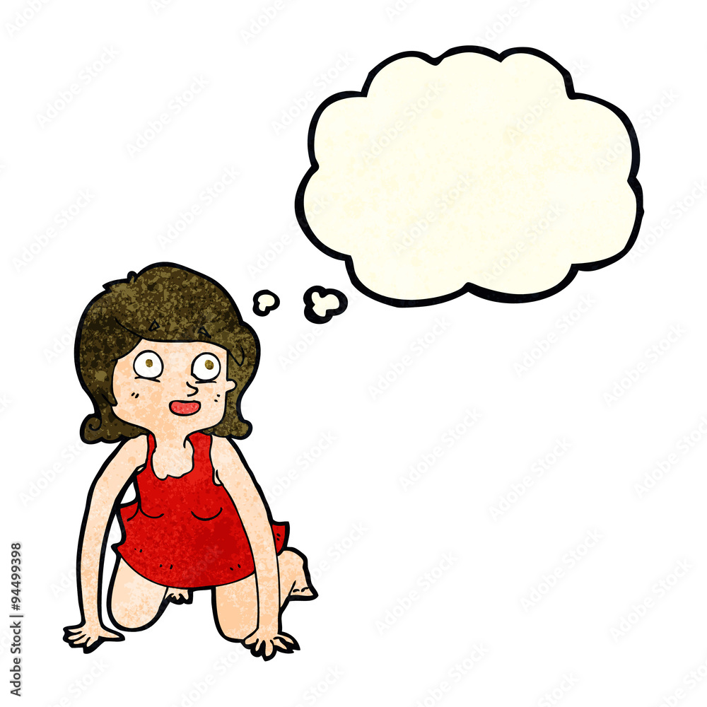 cartoon woman on all fours with thought bubble cartoon woman on all fours with thought bubble
