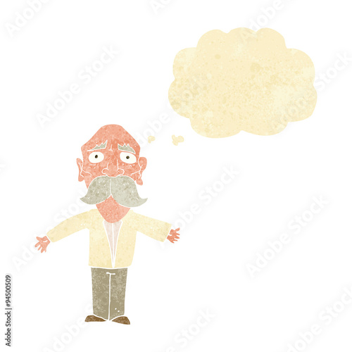 cartoon disappointed old man with thought bubble