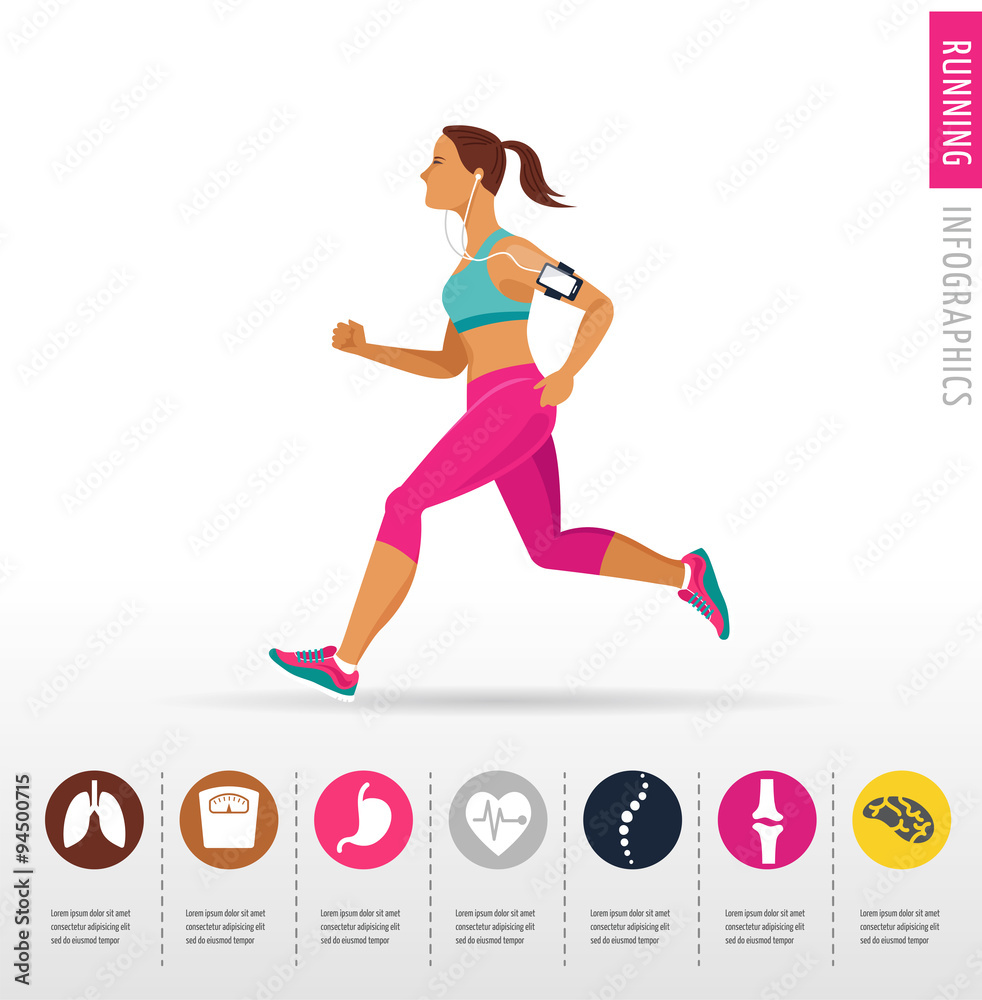 woman running, jogging - infographic