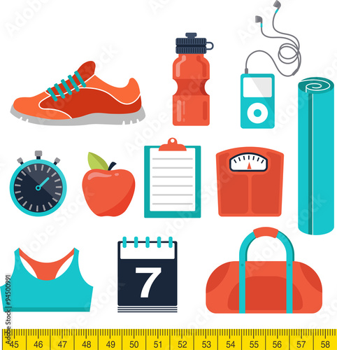 Fitness and gym line, flat icons