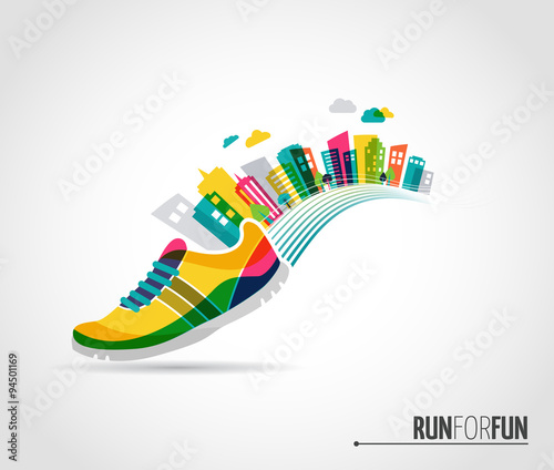 Vector poster - running and the city