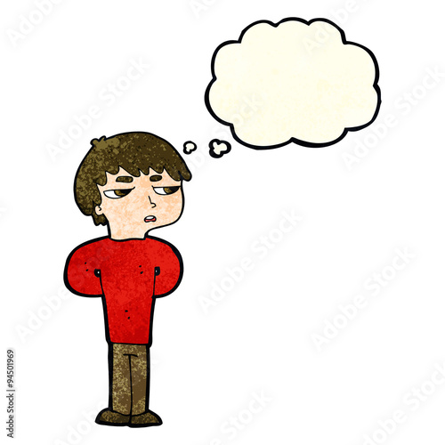 cartoon antisocial boy with thought bubble