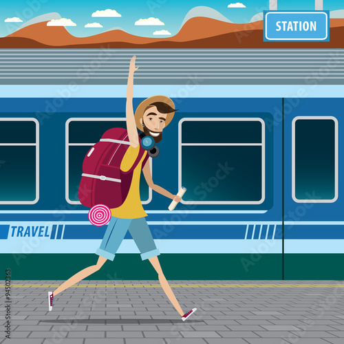 Backpacker at the railway station