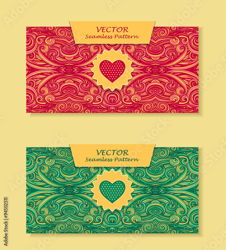 Set Horizontal banners with abstract waves in red green