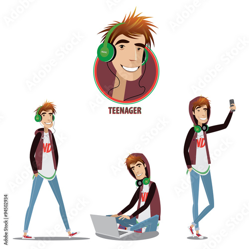 Set of teenager in three positions