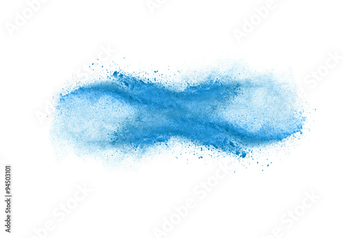 Freeze motion of blue dust explosion isolated on white backgroun