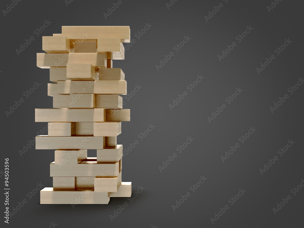 Blocks wood game jenga on black background. Blocks wood game jenga on black background.