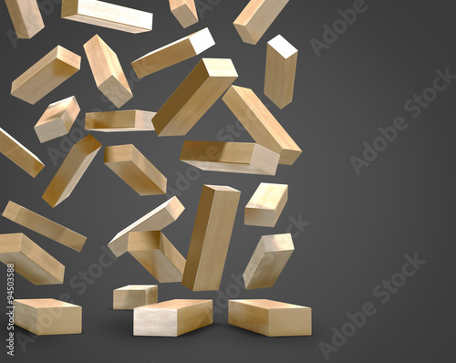 Blocks wood game  jenga  on black background.