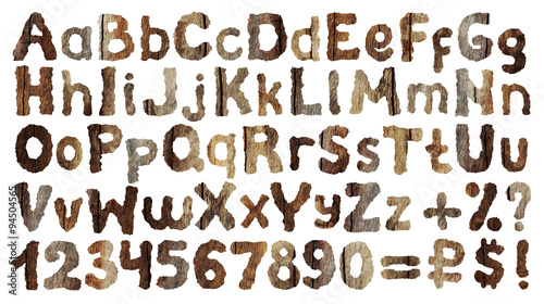 English alphabet with wood texture