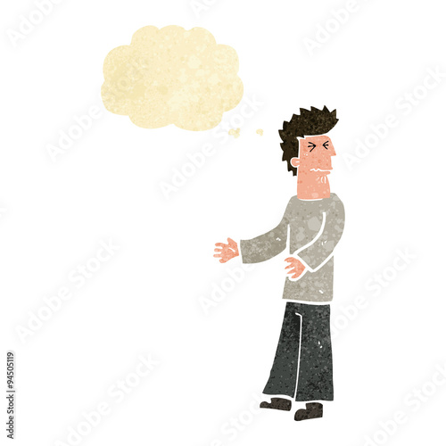 cartoon disgusted man with thought bubble
