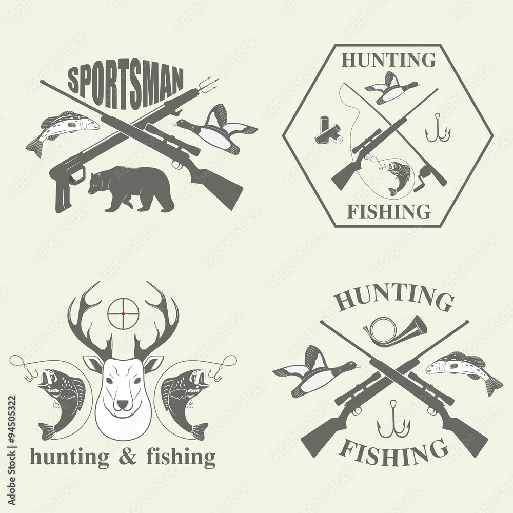 Set of vintage hunting and fishing 